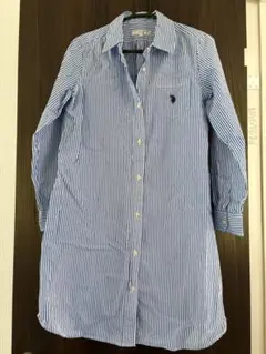 U.S. POLO ASSN. ストライプ シャツワンピース L ブルー 羽織りのサムネイル