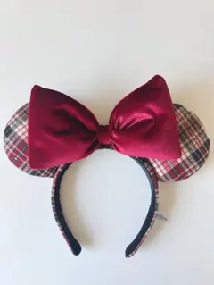 ディズニー カチューシャ 新作　赤チェック柄