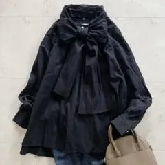 美品　ノーリーズ　38 リップルビッグリボンブラウス　ブラック