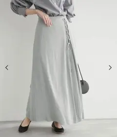 リネン混レースアップフレアスカート