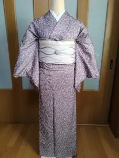 洗える着物 江戸小紋 袷 茶道 茶会 お稽古 美品 Mサイズ 紫 小紋 着物単品のサムネイル