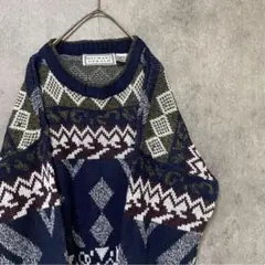 90S vintage 総柄ニット　アクリル　メンズM 古着　個性派