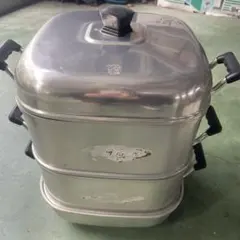 マルハチ印 3段　蒸し器 24cm アルミ 角型 蒸鍋 レトロ マルハチ印 3段 蒸し器 24cm アルミ 角型 蒸鍋 レトロ - メルカリ