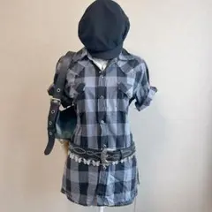y2k 平成ギャル　グランジ　シャツ　ワンピース　半袖　お兄　チェック