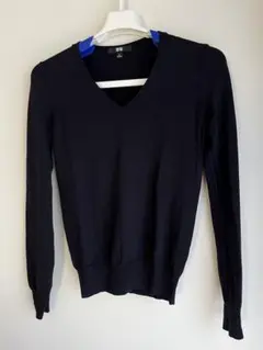 ネイビー Vネック 長袖ニット S