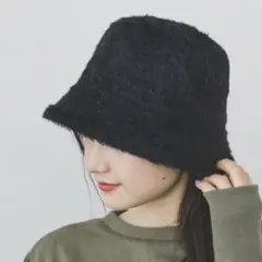 BEAMS HEART フェイクファー バケット ハット ブラック