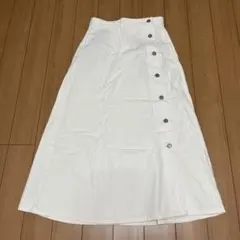 gu ジーユー　デニムスカート　ロング　フレアスカート　ホワイト　前ボタン　M