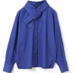 定価4.2万 LOEFF コットンシルク タイ スタンドカラーブラウス シャツ 