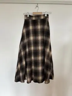 起毛 ブラウン系チェック フレアスカート 秋
