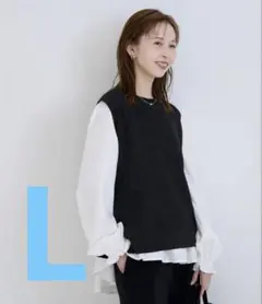 coca/コカ ブラックニットとホワイトブラウス レイヤードトップス L