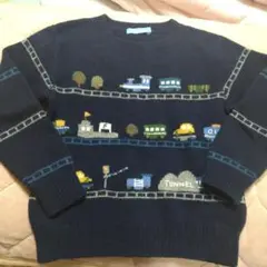 セーター　120 ファミリア　ネイビー　電車　トレイン　電車柄　ニット