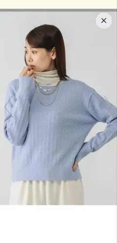 GLOBAL WORK 洗える ケーブル プルオーバー 水色ライトブルー L