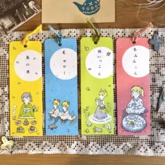 栞シリーズ3「春夏秋冬で使える和紙のしおり」４枚セット。 ハンドメイド作品。