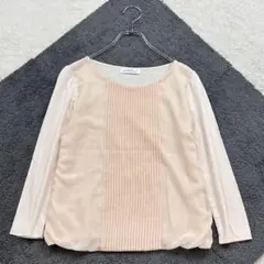 ✨グリーンレーベルリラクシング【F】桃色 ピンタック長袖シフォンブラウス 綿混みのサムネイル