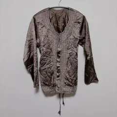 ブラウン長袖シャツ刺繍入り民族衣装　サイズ、ブランド不明