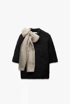 zara オーガンザリボンニットトップス