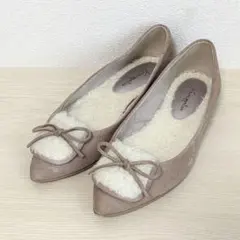 未使用級☆銀座かねまつ フラットシューズ スエード ボア リボン 23cm