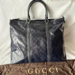 ＊極美品‼️ レア GUCCI濃紺ボストンバッグ インプリメ GG PVC レザー