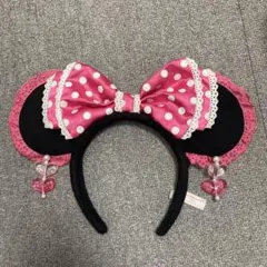 ディズニー　カチューシャ　ミニー　ドット　フリル　イヤリング
