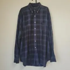 古着　ポロラルフローレン　コットン100%チェックシャツ　ブルー系　XL