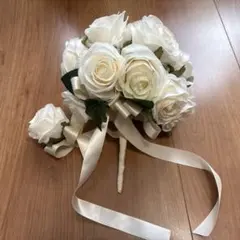 薔薇 ブーケ アイボリー アーティシャルフラワー ブートニア付