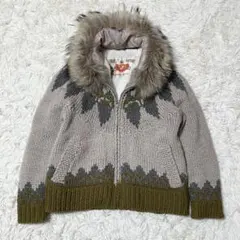 【美品】RNA ニット カウチンニットブルゾン タヌキ ラクーン ファー ウール