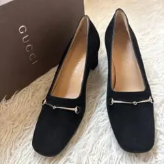 ✨箱付き　GUCCI グッチ　ホースビット　スエード　パンプス　ブラック21.5