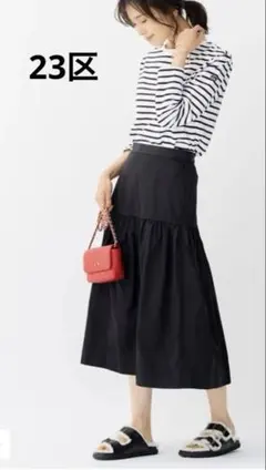 23区ウォッシャブルメモリータフタ ティアード スカート大きいサイズ48