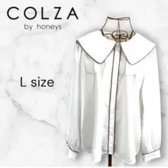 【秋冬先取りSALE】COLZA ビッグカラーブラウス パイピング L 白のサムネイル