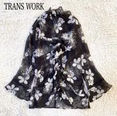 TRANS WORK 花柄 シフォン ブラウス 七分袖 日本製 透け感 M相当のサムネイル