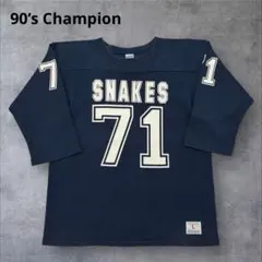 90s チャンピオン バータグ復刻 フットボールTシャツ 日本サラリー製 紺 L