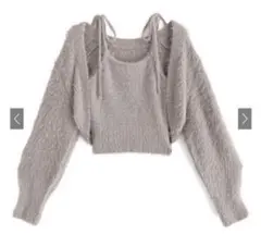 ボレロXリボンキャミソールフェザーニットアンサンブル[mb1522] グレージュ