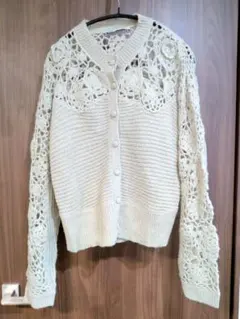 ZARA　新品 グリーン？ベージュ？色写真誤差あり レース編み カーディガン S