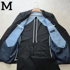 【未使用級】アオヤマ　春夏向け　薄手　ブラックスーツ　ストライプ　M　清涼感