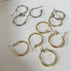 シルバー　ゴールドフープピアス金具10個セット　18mm