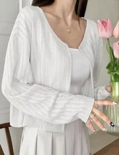 SHEIN カーディガン　白　ボレロ