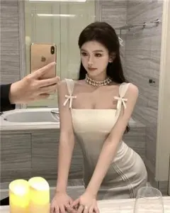 Lサイズ レディース リボン ミニ丈 キャバワンピ セクシー かわいい ホワイトのサムネイル