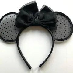 ミニー カチューシャ リボン レース 黒