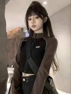 Shein ブラウン ブラック クロップド ジャージ