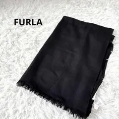【フルラ】シルク カシミヤ混 ストール 大判　黒　フリンジ　日除けのサムネイル