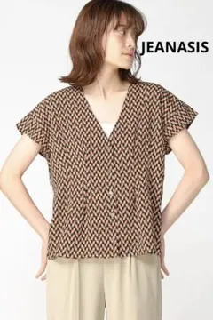 美品　JEANASIS ジーナシス アソート柄 幾何学 VネックブラウスSS