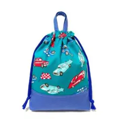 巾着袋(中)【アメ車★青緑】男の子用 シューズ袋 ハンドメイド 自動車柄