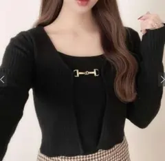 GRL ビット付きカーディガン×キャミソールニットアンサンブル[tu933]