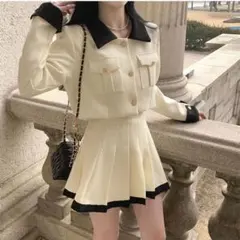 DHOLIC ツイードカラーネックジャケット&スカートSET アイボリー