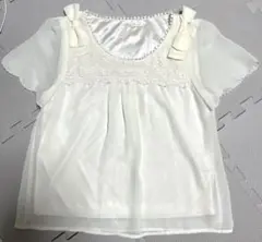 プライムパターンアイボリー 半袖ブラウス リボン付き（Mサイズ）のサムネイル