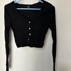 SHEIN ブラックリブ編みカーディガン M