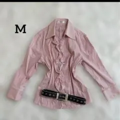 00s y2k ストライプ　フリルシャツ　バレエコア　フェアリーコア　海外