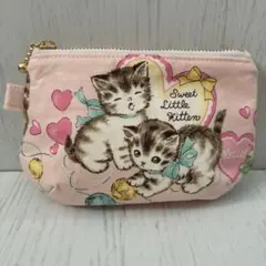 【キルトゲイト 子猫 ピンク】ハンドメイド ふっくらミニポーチのサムネイル