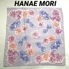 絹100% 大きいサイズ　ハナエモリ　森英恵　大判シルクスカーフ　紫　薔薇のサムネイル
