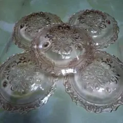 クリア ガラス 花模様 皿 5枚セット